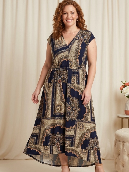 Cato Dresses & Skirts - Cato Woman Paisley Patchwork V-Neck Maxi Dress Size 22W 24W Plus